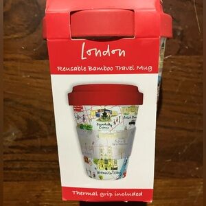 London Bamboo Travel Mug with Red Lid